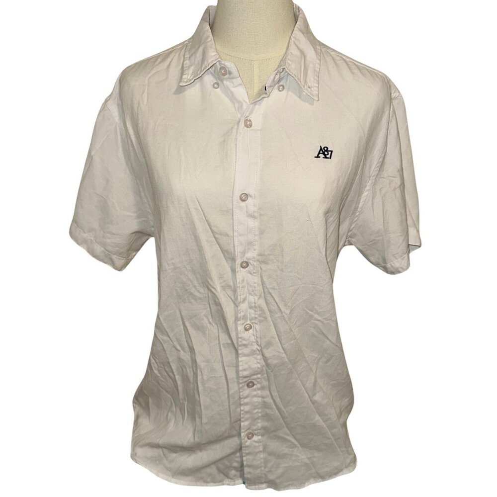 Mens Aeropostale White Short Sleeve Button Down Top Size L